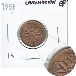 Lamination Error 1951 Canada 1ct on the obverse.