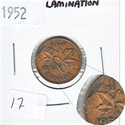 Lamination Error 1952 Canada 1ct on the obverse.