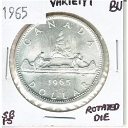 Error Rotated Dies on 1965 Canada Silver Dollar, rotated about 20 degrees.