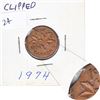 Image 1 : Error Clipped Planchet on a 1974 Canada 1-cent.