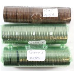 Estate Lot of 2 x George VI 5ct Rolls as stated on the sticker, and a roll 1cts stating "1940 to 59"