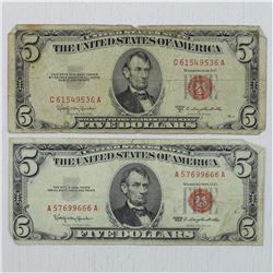 1953 and 1963 USA $5 Notes. 2pcs