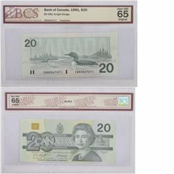 1991 $20 BC-58d BCS Certified Gem UNC-65 Original. Prefix EWN.
