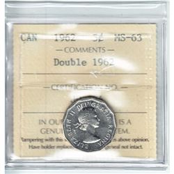 Double Date Variety 1962 Canada 5-cent ICCS Certified MS-63.