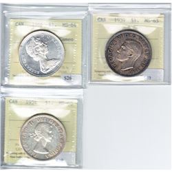 Group lot of ICCS Certified Dollars; 1939 MS-63, 1954 MS-60 & 1966 MS-64 Cameo. 3pcs