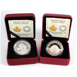 2014 $10 Commemorative Fine Silver; Grizzly Bear & The Igloo.  Both come with red Display Case, COA 