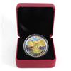Image 1 : 2014 Colourized & Gold Plated Peregrine Falcon $5 Silver with Display Case and capsule. No Tax