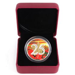 2013 Colourized and Gold Plated 25th Anniversary of the $5 Silver Maple Leaf with Display Case and c