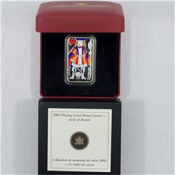 2008 $15 Playing card Money Series - Jack of Hearts .925 Sterling Silver coin.