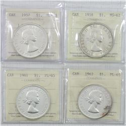 Estate Lot of 4x Canada Silver Dollars ICCS Certified coins. You will receive a 1957 1 Waterline Sil