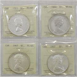 Estate Lot of 4x Canadian Silver Dollar ICCS Certified Coins. You will receive a 1963 Dollar ICCS Ce