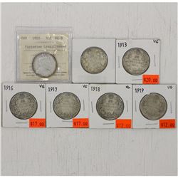 Estate Lot of 7x 1910-1919 Canada Silver 50-cent Coins. You will receive the following coins: 1910 V