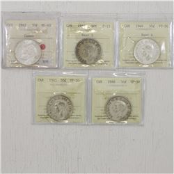 Estate Lot of Canada 1942-1946 Silver 50-cents ICCS Certified coins.  You will receive a 1942 50c IC