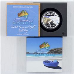 2012 Discover Australia Green and Gold Bell Frog 1 oz .9999 $1 Fine Silver Proof Coin.(Tax Exempt)