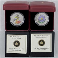 RCM Lot of  2 x 2012 25-cent Cupronickel Coloured coins. You will receive a 2015 25c Coloured Aster 
