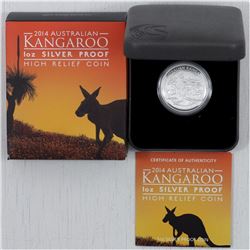 Estate Lot of 2014 Australia High Relief Kangaroo & 2014  High Relief Kookaburra 1oz Silver Proof Co