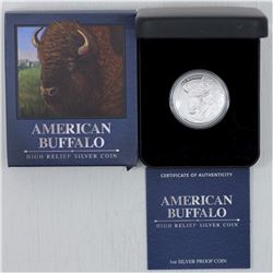 2014  American Buffalo High Relief 1oz $1 Fine Silver Proof Coin struck by the Perth Mint. (Tax exem