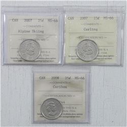 Estate Lot of Canadian Certified coins. You will receive a 2007 Curling 25-cent ICCS Certified MS-66