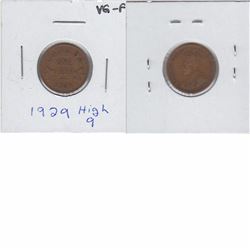 1929 High 9 Canada 1-cent, coin appears to be in Very Good or Better Condition