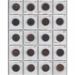 Estate Lot of 20 x Mixed 1859 Canadian 1-cent coins, including some Variety pieces as indicated on t