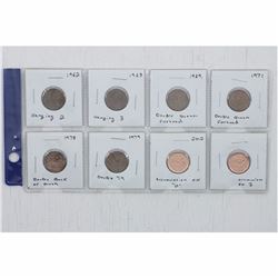 Estate Lot of 8 x Canadian Small 1-cent coins 1962-2012. As indicated on the holders, all coins have