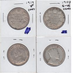1908 Canada 50-cent and 1919 Canada 50-cent coins . 2pcs ( sold as is )