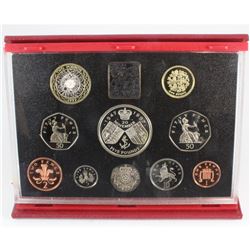 Royal Mint 1997 UK Deluxe Proof Coin Collection With COA 10 Coin Set - Red Case (tattered outer box)