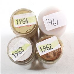 Estate Lot of 4 x 1961, 1962, 1963 and 1964 Canada 1-cent Rolls of 50pcs (4pcs)
