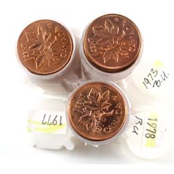 1973, 1977 and 1978 Canada 1-cent Rolls of 50pcs (3pcs)