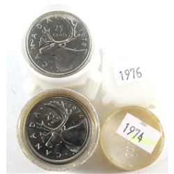 1974 and 1976 Canada 25-cent Uncirculated Rolls of 40pcs. 2 rolls