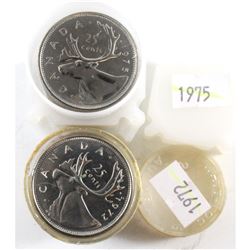 1972 and 1975 Canada 25-cent Brilliant Uncirculated rolls of 40pcs (2pcs)