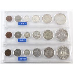 1949, 1950 & 1951 Canada 6-coin Silver Year Sets. 3 sets