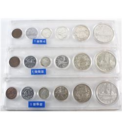 1952, 1953 and 1954 Canada 6-coin Silver Year Sets. 3 sets