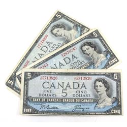 Complete Signature Type Set of the 1954 Modified Portrait $5.00. Lot includes 3 Notes, one from each