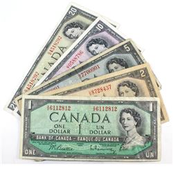 Run of 5 x 1954 Banknotes in 5 x Different Denominations. You will receive a $1, $2, $5, $10 and $20