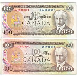 Complete Signature Type Set of the 1975 $100.00 Series. Lot includes two $100.00 Notes; one of each 