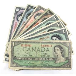 Lot of 8 x 1954 Modified Portrait Banknotes.  Lot includes 4 x $1.00, 2 x $2.00, 1 x $5.00, and 1 x 