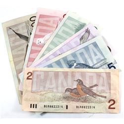 Nearly Complete Denominational Type Set of the Bird Series Banknotes.  You will receive 6 Notes; one