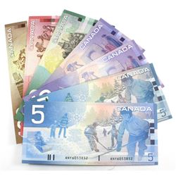 Complete Denominational Type Set of the Journey Series Banknotes.  Lot includes 7 Banknotes; 2 x $5,