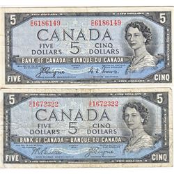 Complete Signature Type Set of the 1954 Devil's Face $5.00 Note.  Lot includes 2 x $5.00 Notes; one 