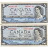 Image 1 : Complete Signature Type Set of the 1954 Devil's Face $5.00 Note.  Lot includes 2 x $5.00 Notes; one 