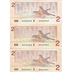 Set of 3 x 1986 replacement $2.00 Notes in Average Circulated Condition.