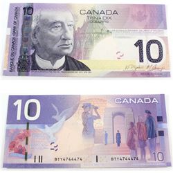 2005 2 Digit RADAR $10.00 Note from the Bank of Canada; cat code BC-68b, Jenkins-Carney signatures, 