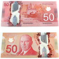 2012 Low Serial Number $50.00 Note from the Bank of Canada; cat code BC-72b, Wilkins-Poloz signature
