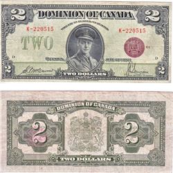 1923 $2.00 Note from the Dominion of Canada; cat code DC-26e, McCavour-Saunders signatures, Bronze S