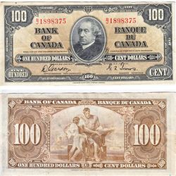 1937 $100 Note from the Bank of Canada; cat code BC-27b, Gordon-Towers signatures in Extra Fine Cond