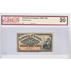 1900 25c Note from the Dominion of Canada; cat code DC-15b, Boville signature, BCS Certified VF-20