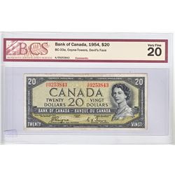 1954 Devil's Face $20.00 Note from the Bank of Canada; cat code BC-33a, Coyne-Towers signatures, Pre