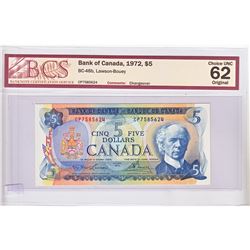 1972 Changeover $5.00 Note from the Bank of Canada; cat code BC-48b, Lawson-Bouey signatures, Prefix