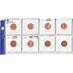 8 x Errors and Varieties on Canada 1-cents.  As indicated on holders, please view picture. 8pcs